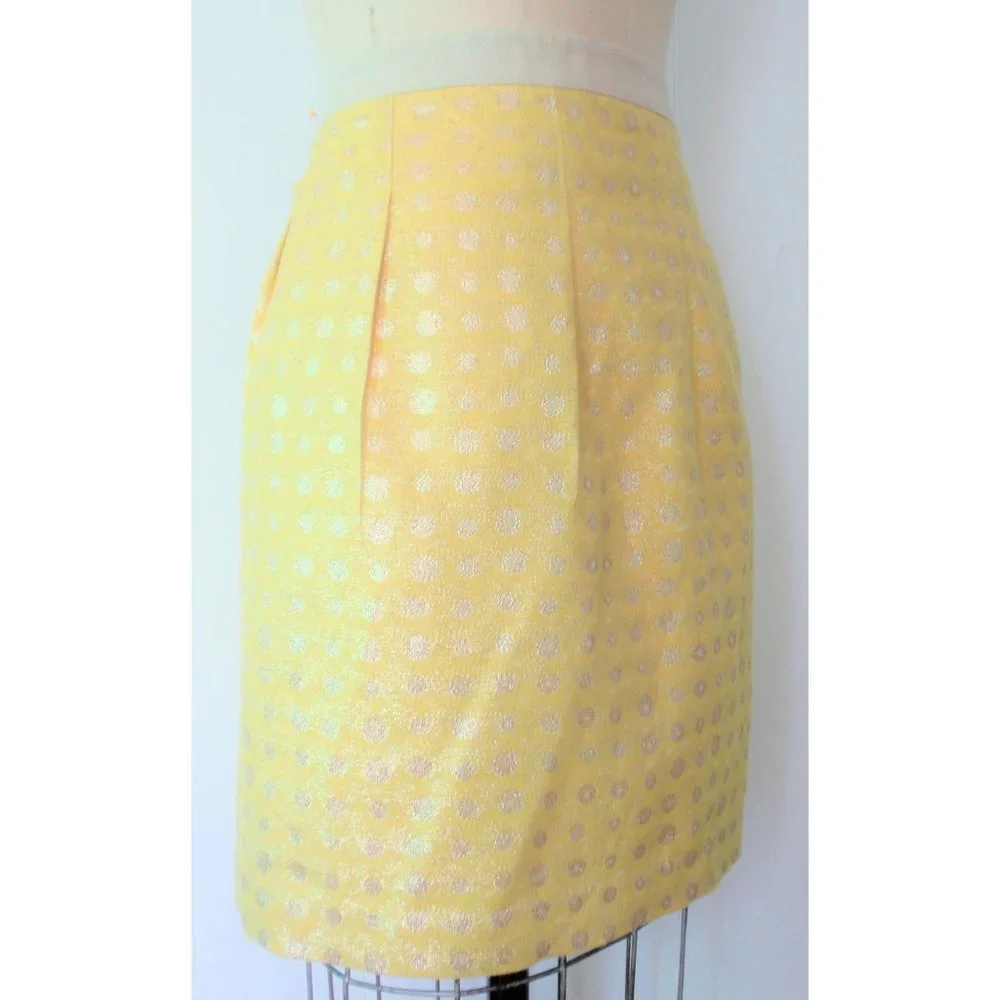 LOFT YELLOW GOLD POLKA DOT METALLIC SHIFT SKIRT 14 NWT